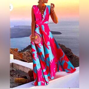 Rose red sleeveless maxi dress size L. NWT